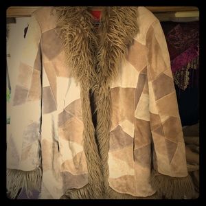 Penny lane vintage faux fur patchwork suede coat